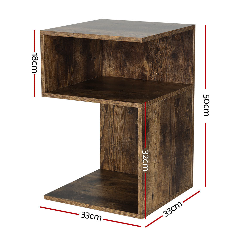 Artiss Bedside Table Shelves Side End Table Storage Nightstand Rust Oak UMENI - Furniture > Living Room > Bookcases &