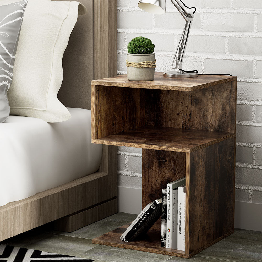 Artiss Bedside Table Shelves Side End Table Storage Nightstand Rust Oak UMENI - Furniture > Living Room > Bookcases &