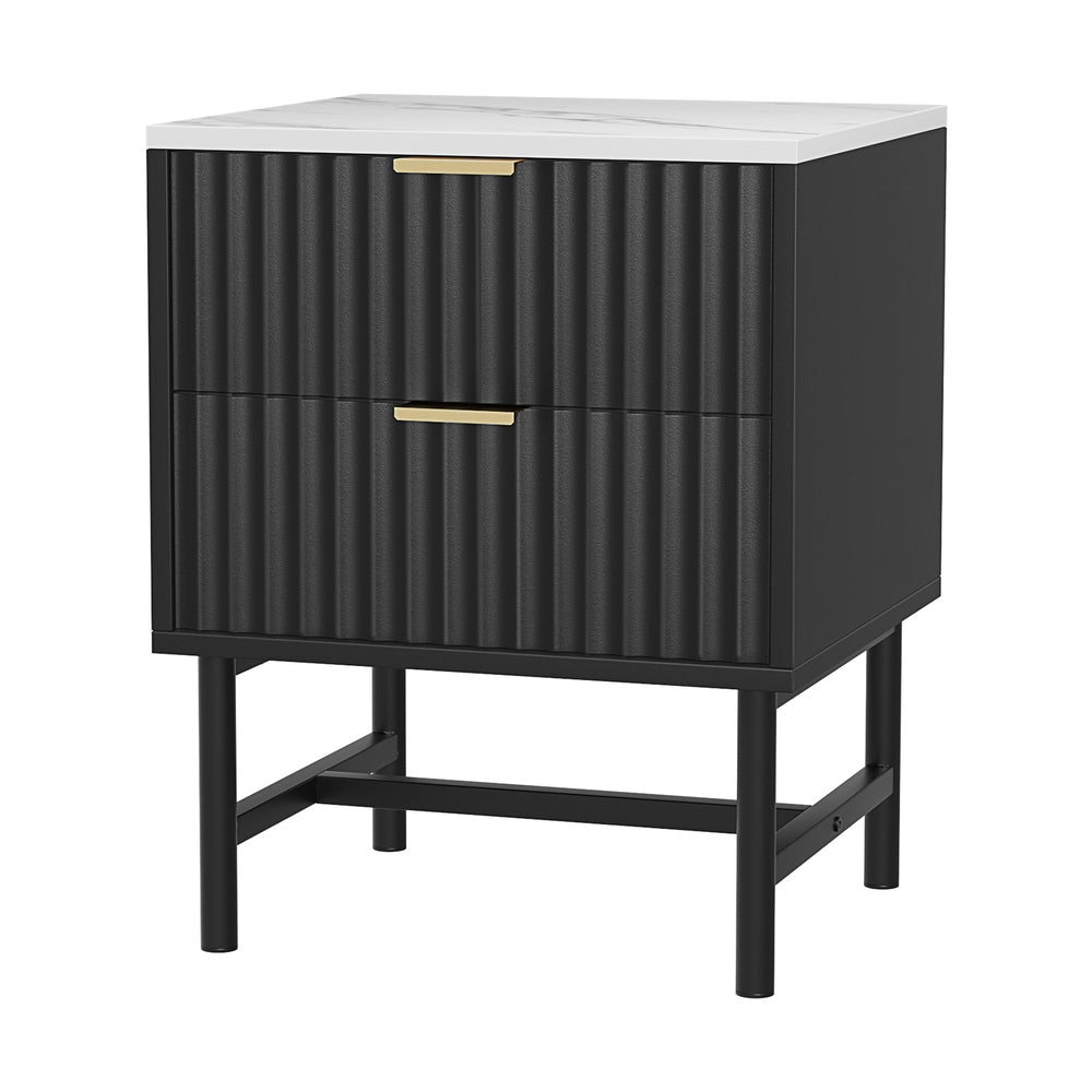 Artiss Bedside Table 2 Drawers - Black - Furniture > Bedroom > Bedside Tables