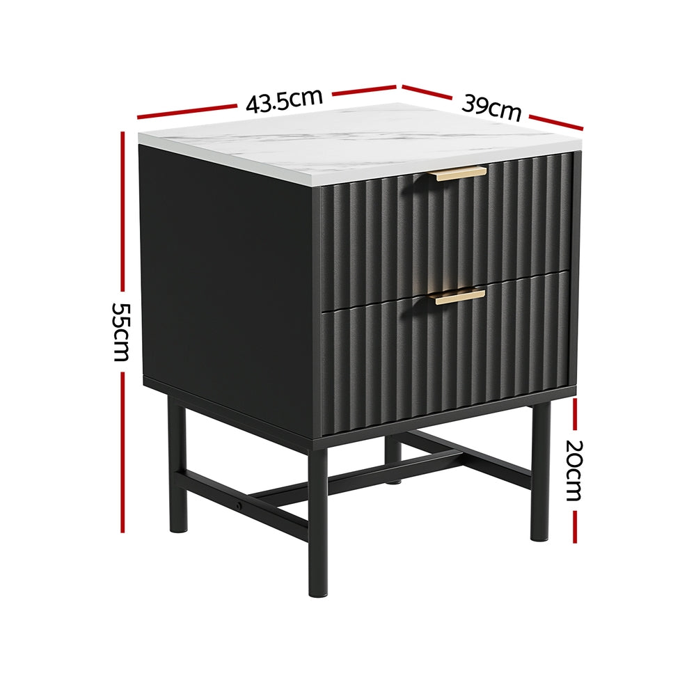 Artiss Bedside Table 2 Drawers - Black - Furniture > Bedroom > Bedside Tables