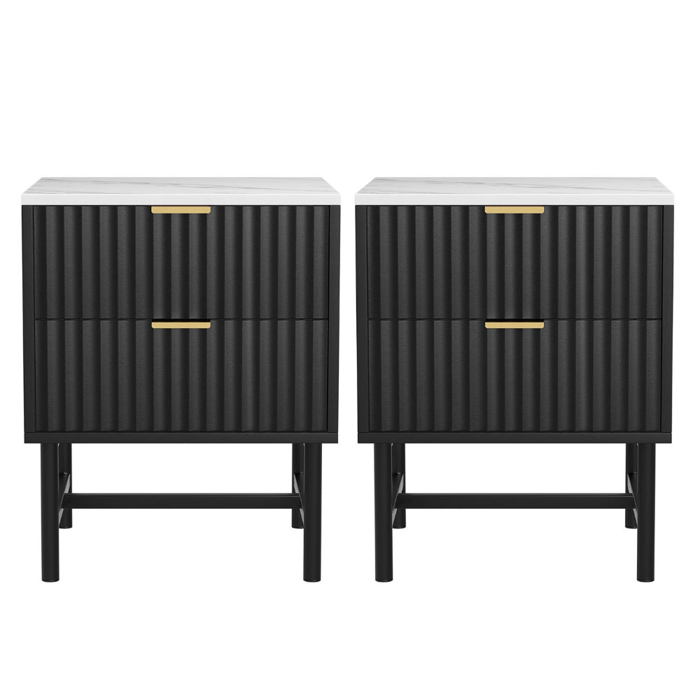 Artiss 2x Bedside Table 2 Drawers - Black - Furniture > Bedroom > Bedside Tables