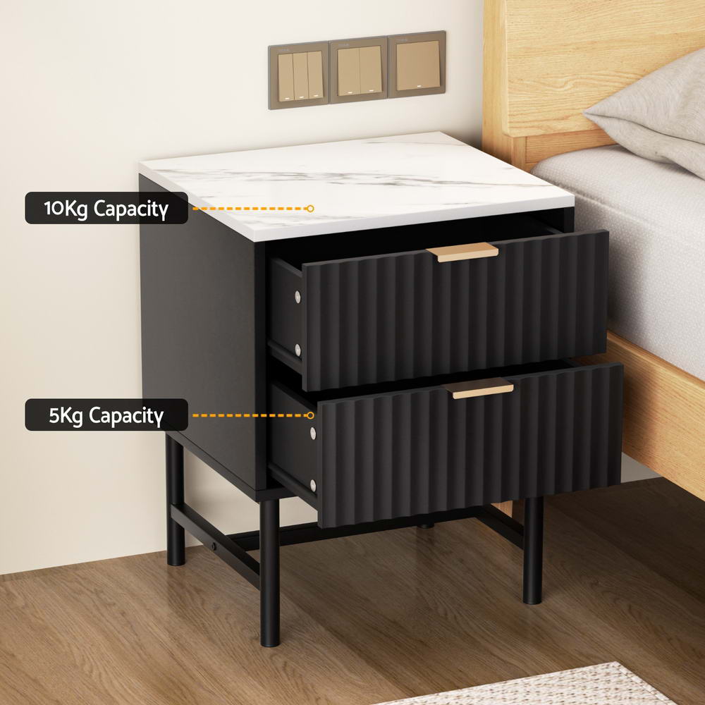 Artiss 2x Bedside Table 2 Drawers - Black - Furniture > Bedroom > Bedside Tables