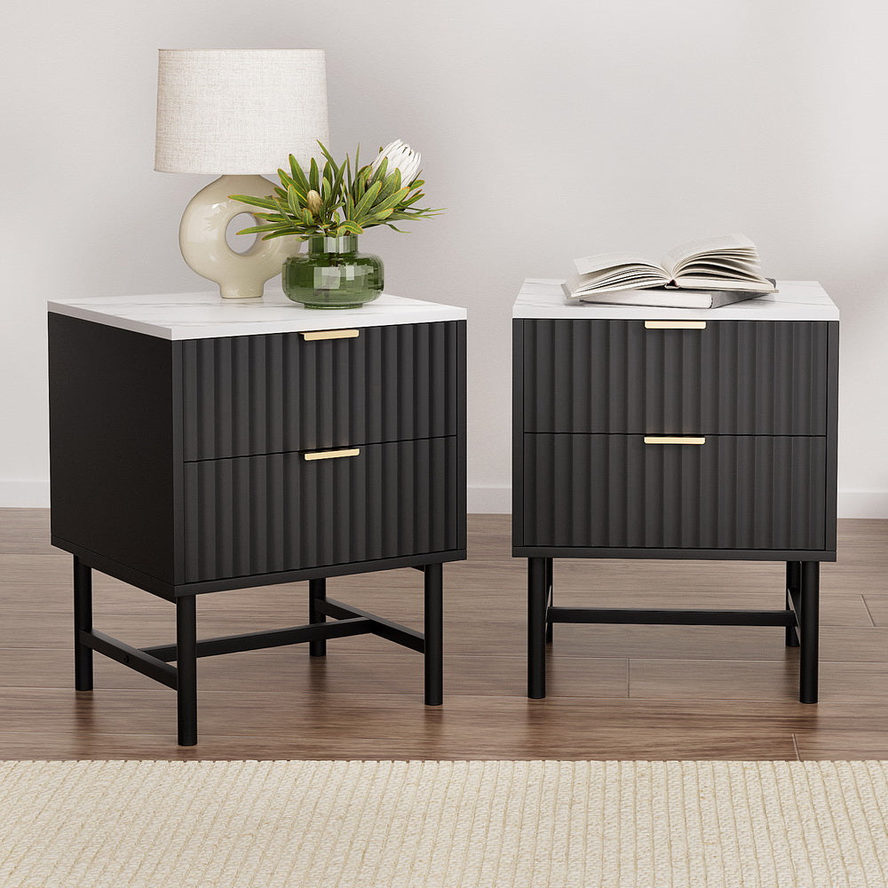 Artiss 2x Bedside Table 2 Drawers - Black - Furniture > Bedroom > Bedside Tables
