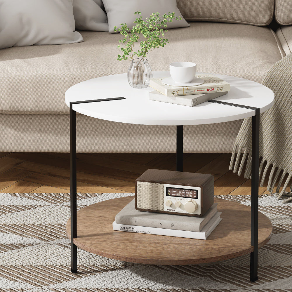 Artiss Coffee Table Side Table Round White Cedric - Furniture > Living Room > Coffee Tables