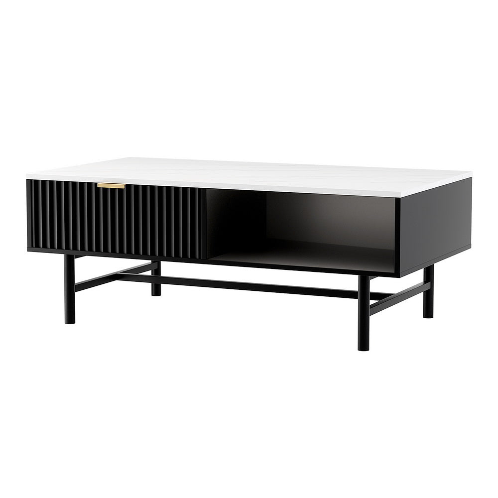 Artiss Coffee Table Drawer Storage Shelf Black - Furniture > Living Room > Coffee Tables