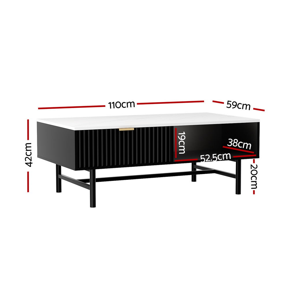 Artiss Coffee Table Drawer Storage Shelf Black - Furniture > Living Room > Coffee Tables