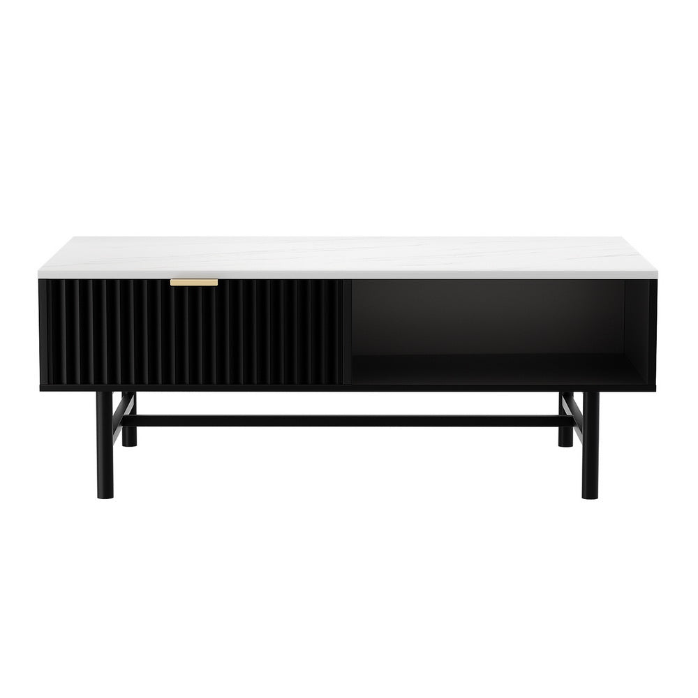 Artiss Coffee Table Drawer Storage Shelf Black - Furniture > Living Room > Coffee Tables