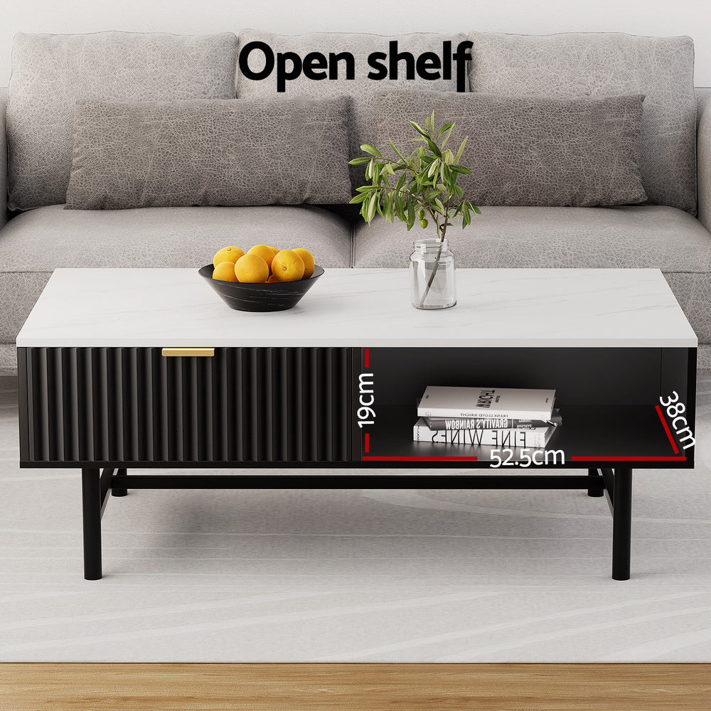 Artiss Coffee Table Drawer Storage Shelf Black - Furniture > Living Room > Coffee Tables