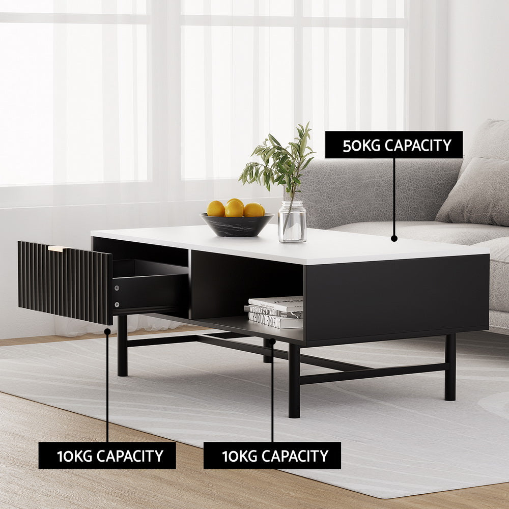 Artiss Coffee Table Drawer Storage Shelf Black - Furniture > Living Room > Coffee Tables