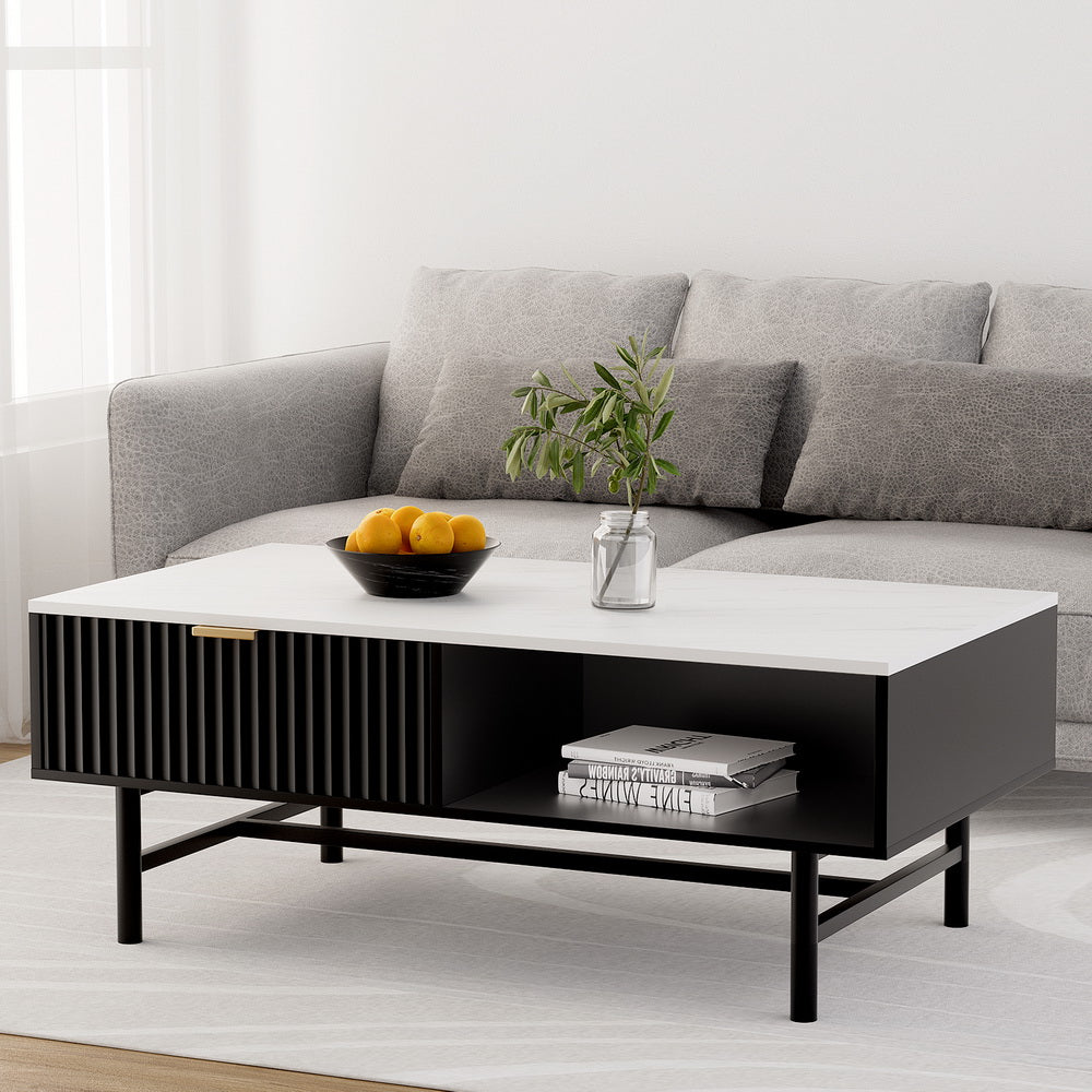 Artiss Coffee Table Drawer Storage Shelf Black - Furniture > Living Room > Coffee Tables