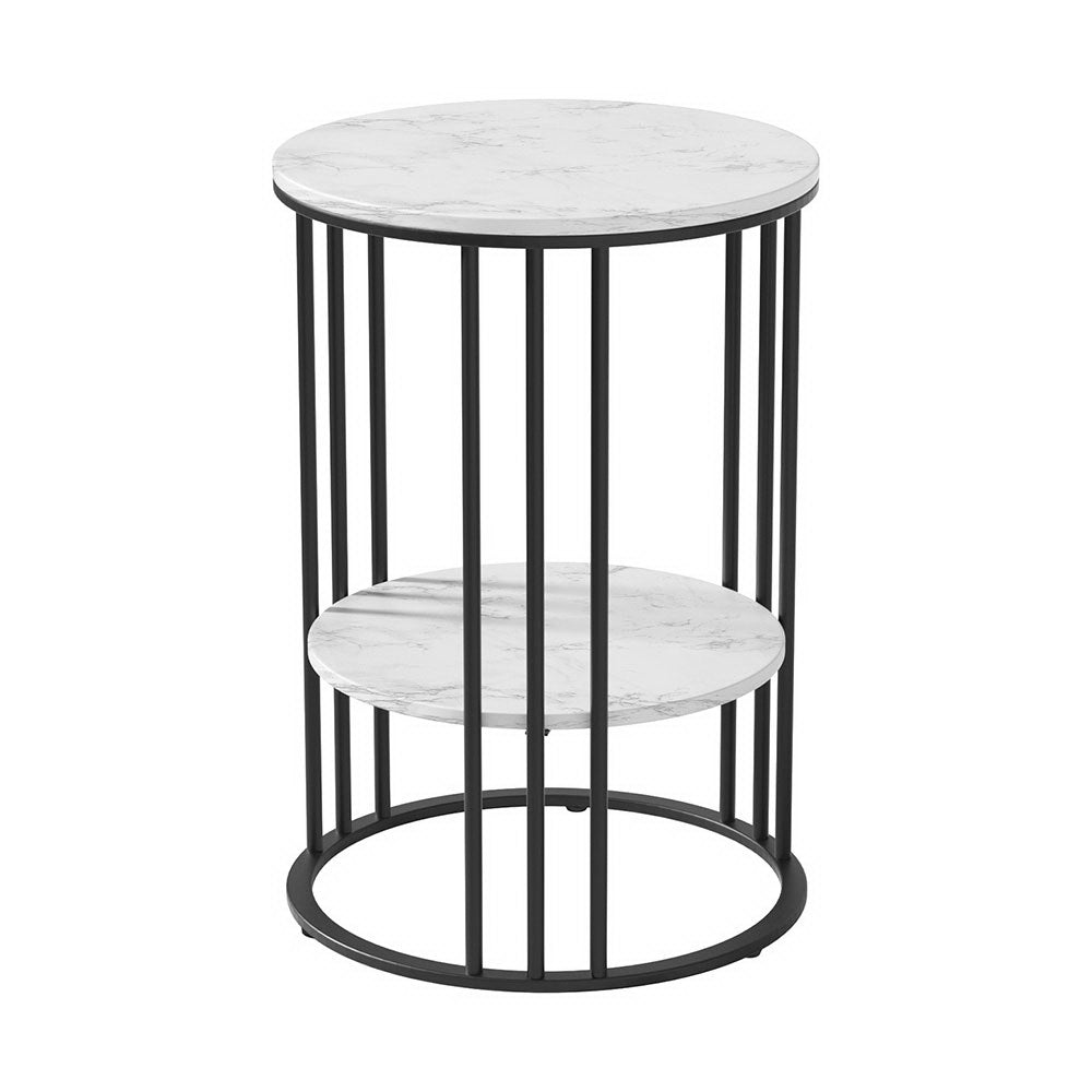 Artiss Coffee Table 2-Tier Round Marble Effect - Furniture > Living Room > Coffee Tables