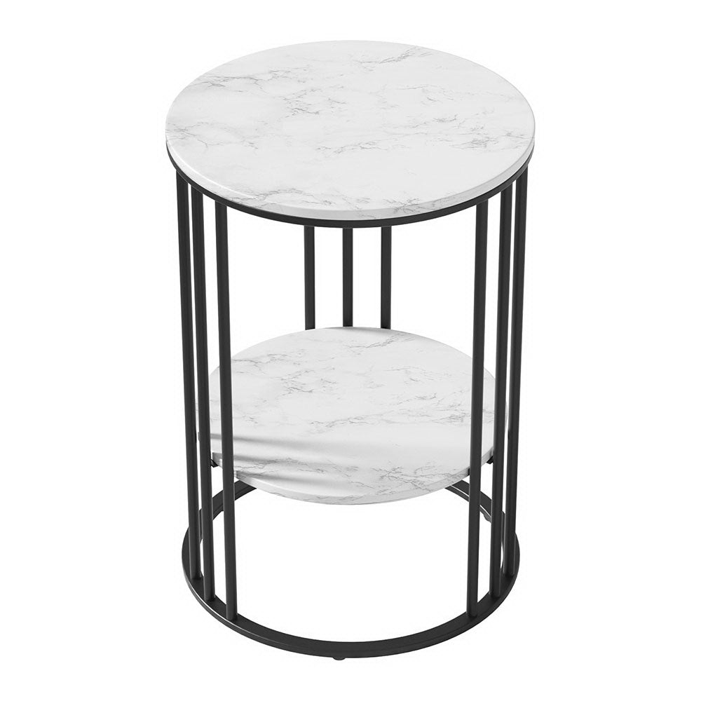 Artiss Coffee Table 2-Tier Round Marble Effect - Furniture > Living Room > Coffee Tables