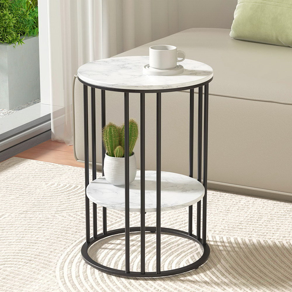 Artiss Coffee Table 2-Tier Round Marble Effect - Furniture > Living Room > Coffee Tables