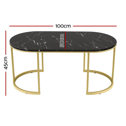 Artiss Coffee Table Marble Effect Black Furniture > Living Room > Coffee Tables