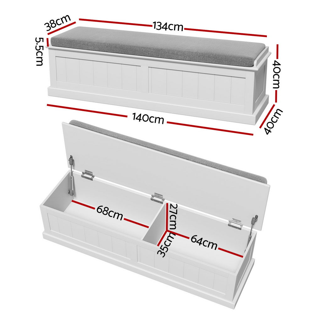 Artiss Storage Ottoman Blanket Box 140cm Fluted Grey - Furniture > Living Room > Ottomans & Footstools