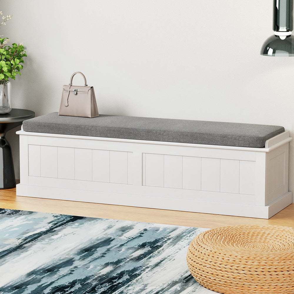 Artiss Storage Ottoman Blanket Box 140cm Fluted Grey - Furniture > Living Room > Ottomans & Footstools