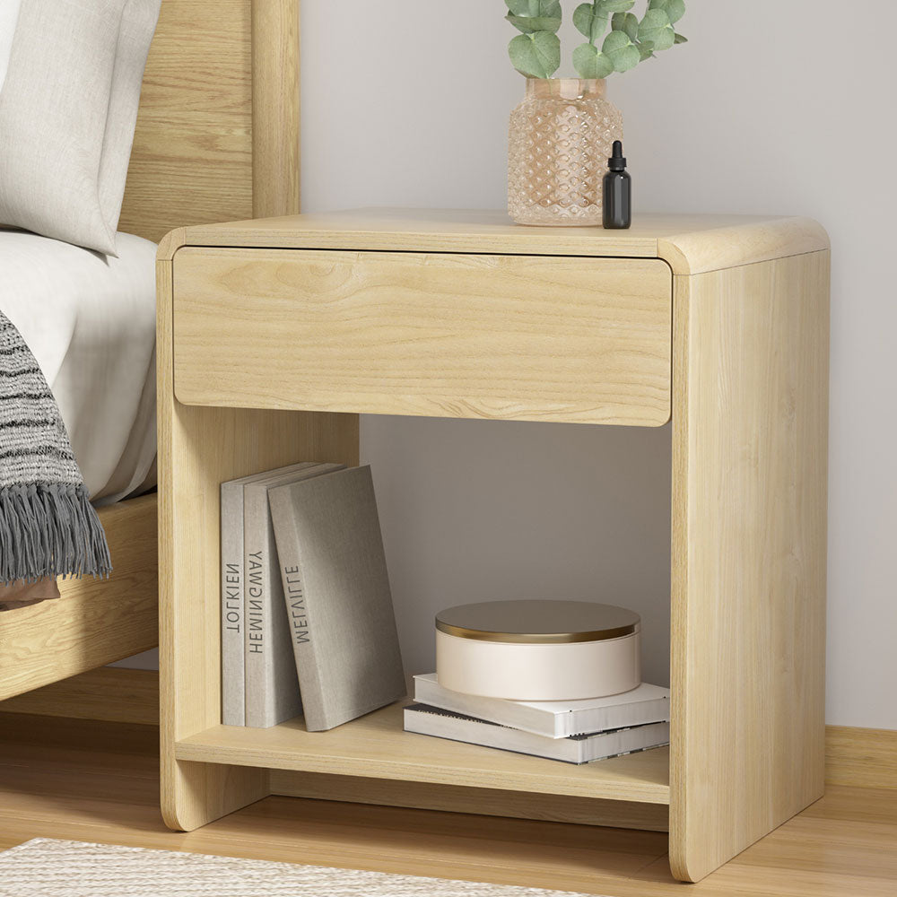 Artiss Bedside Table Drawer Open Shelf Pine Furniture > Bedroom > Bedside Tables