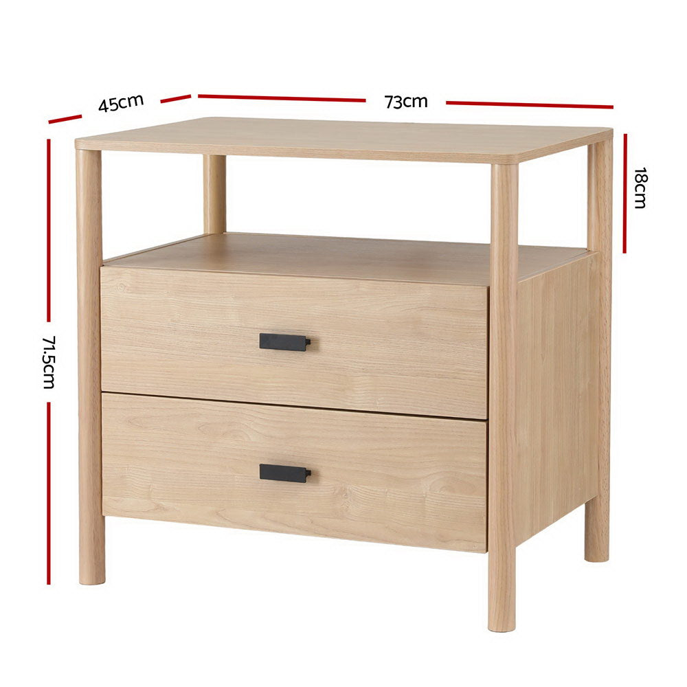 Artiss Bedside Table Nightstand 2 Drawers - Pine - Furniture > Bedroom > Bedside Tables