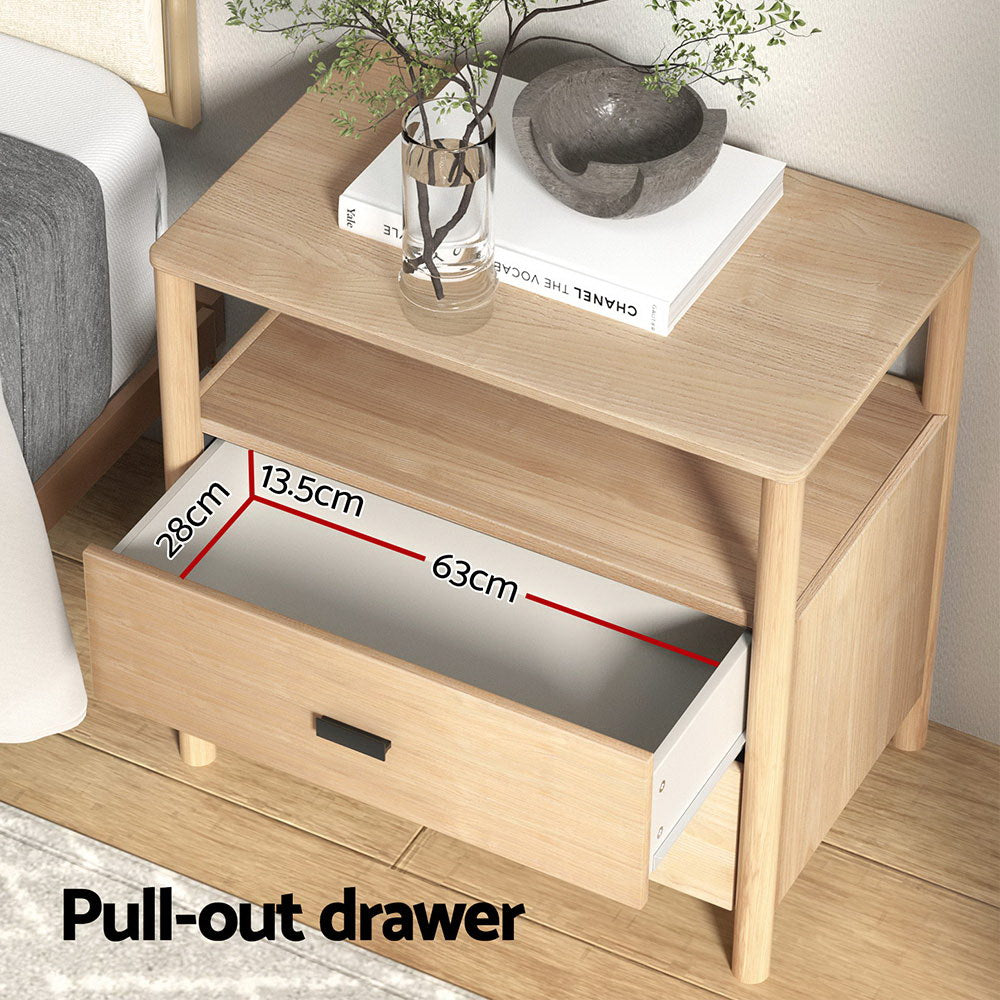 Artiss Bedside Table Nightstand 2 Drawers - Pine - Furniture > Bedroom > Bedside Tables