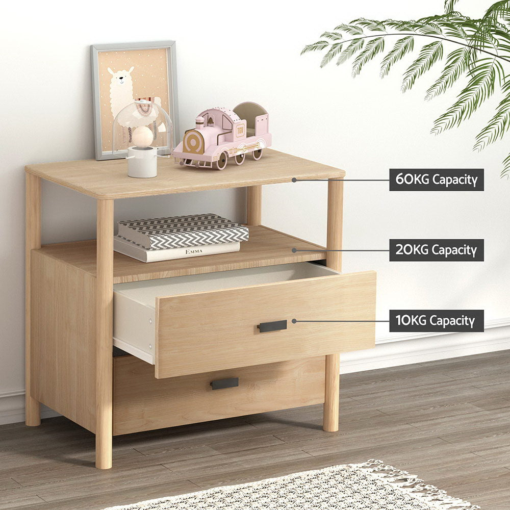 Artiss Bedside Table Nightstand 2 Drawers - Pine - Furniture > Bedroom > Bedside Tables