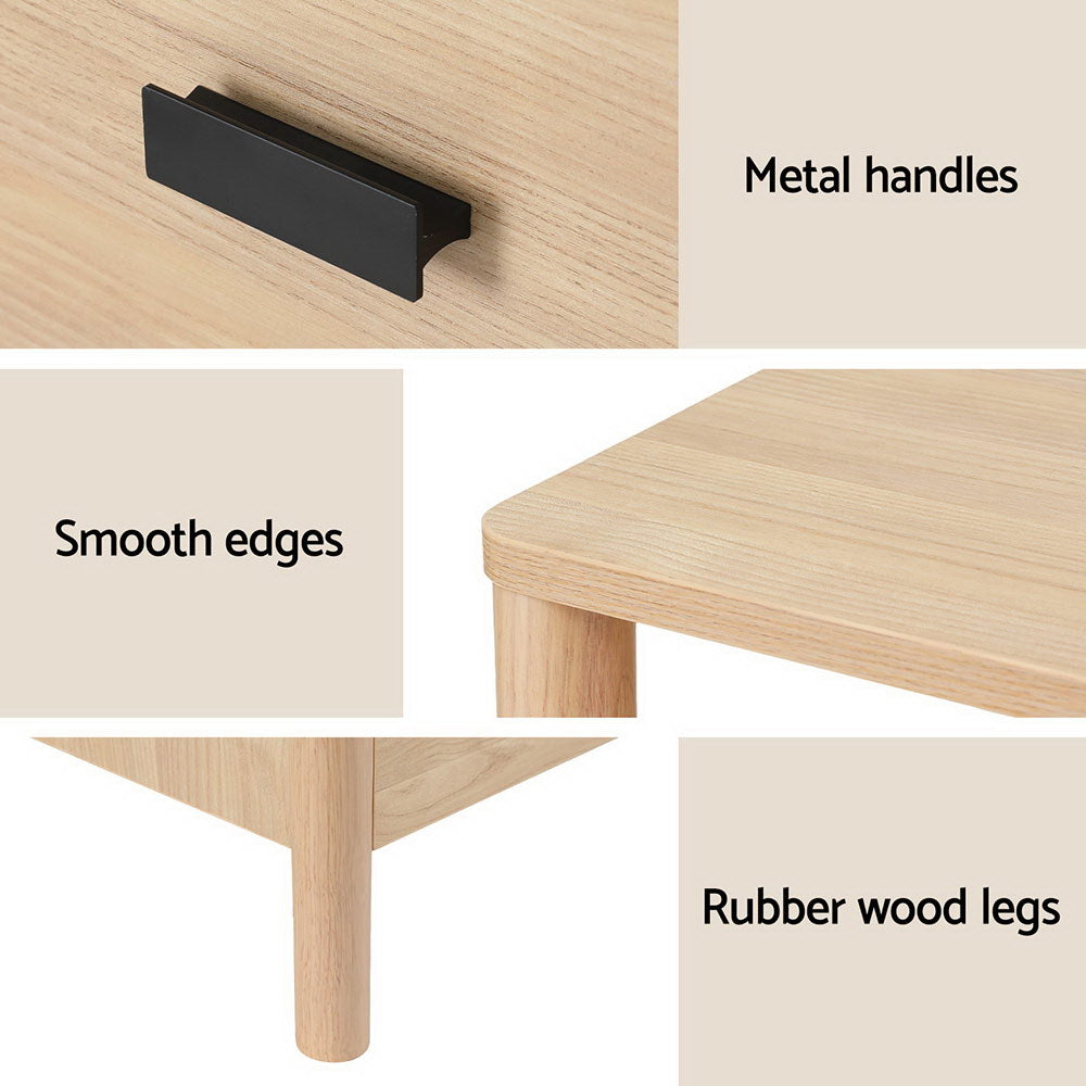 Artiss Bedside Table Nightstand 2 Drawers - Pine - Furniture > Bedroom > Bedside Tables