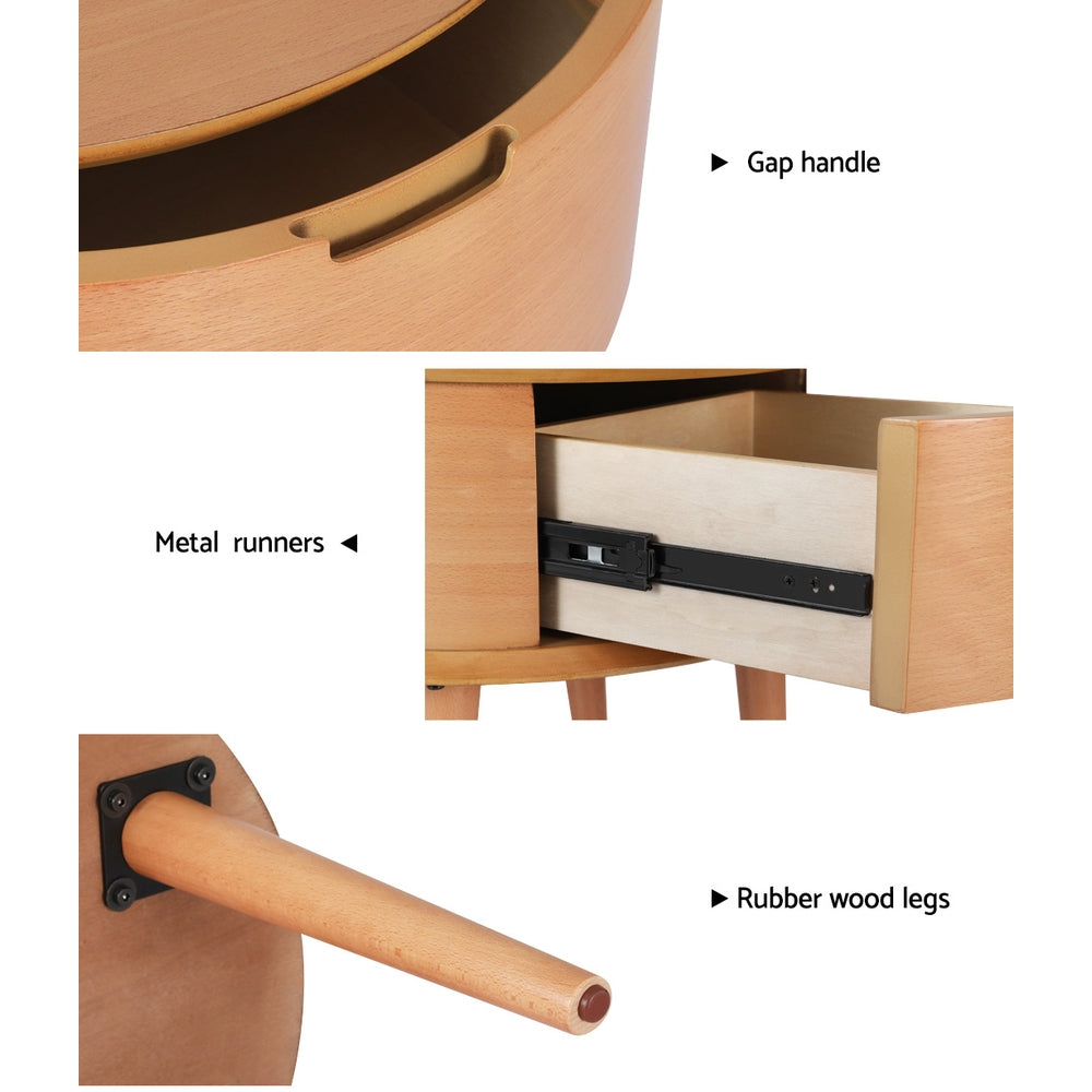 Artiss Bedside Table Drawers Curved Side End Table Storage Nightstand Oak ENZO Furniture > Bedroom > Bedside Tables