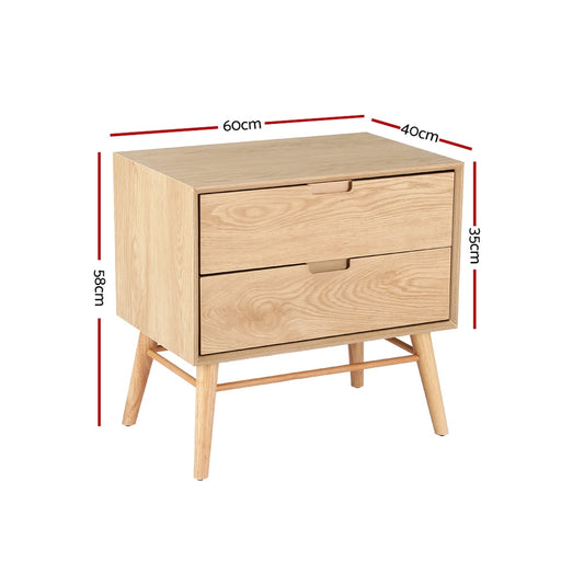 Artiss Bedside Table Drawers Side End Table Storage Cabinet Nightstand Oak GINO Furniture > Bedroom > Bedside Tables