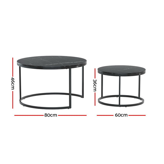 Artiss Nesting Coffee Table Set of 2 Marble Effect Tika Furniture > Living Room > Coffee Tables