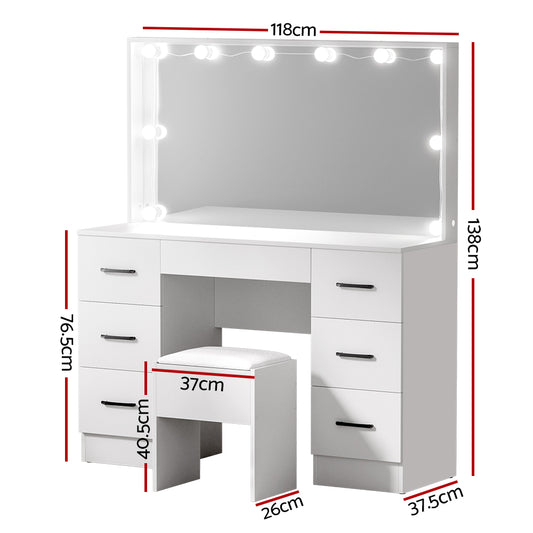 Artiss Dressing Table Set Stool 10 Led Bulbs White Debbie Furniture > Bedroom > Dressing Vanity & Dressing Tables