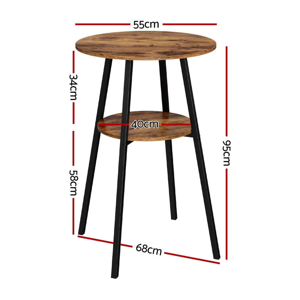 Artiss Industrial Bar Table with 2-Tier Organizer Weather-Resistant MDF Top Steel Frame - Furniture > Bar Stools &
