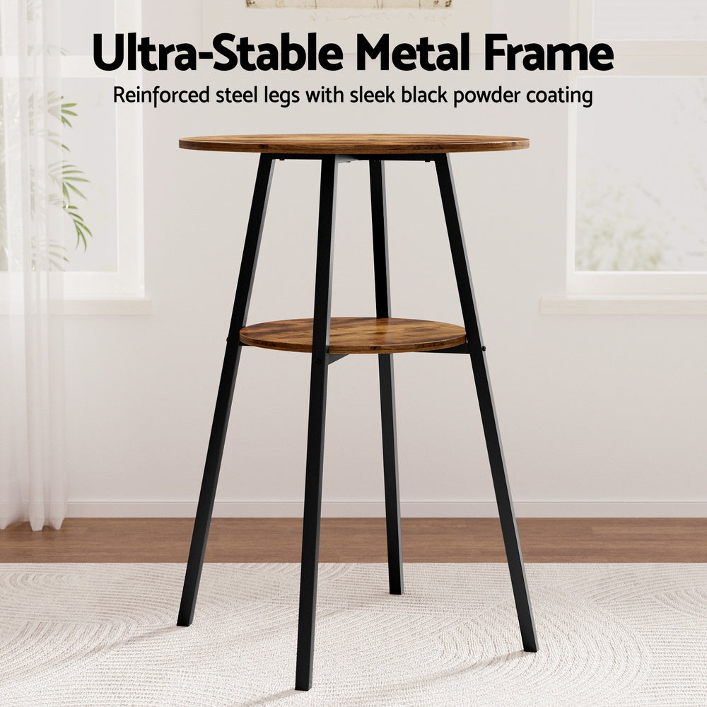 Artiss Industrial Bar Table with 2-Tier Organizer Weather-Resistant MDF Top Steel Frame - Furniture > Bar Stools &
