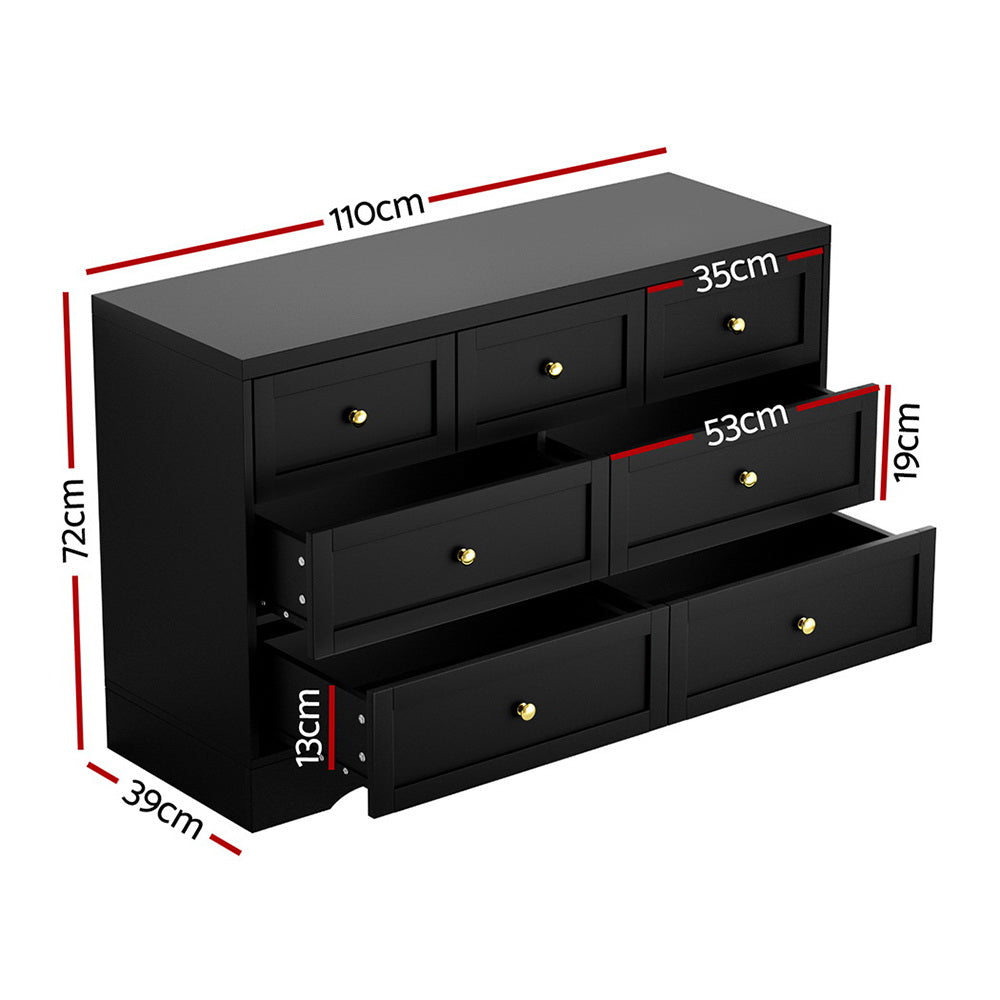 Artiss 7 Chest of Drawers Dresser Table Black - Furniture > Bedroom > Dressers
