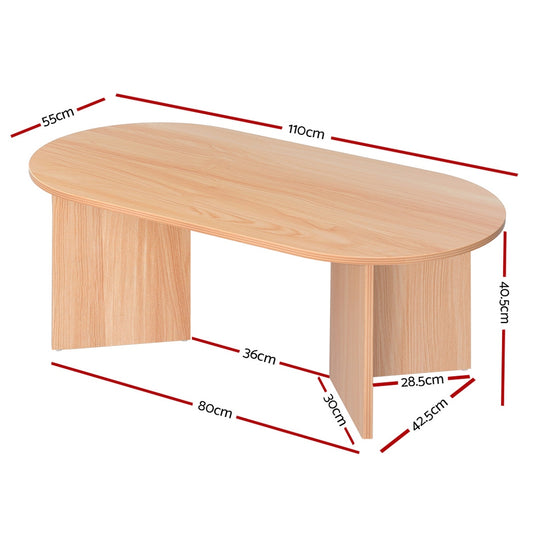 Artiss Coffee Table Oval 110CM Pine Alva Furniture > Living Room > Coffee Tables