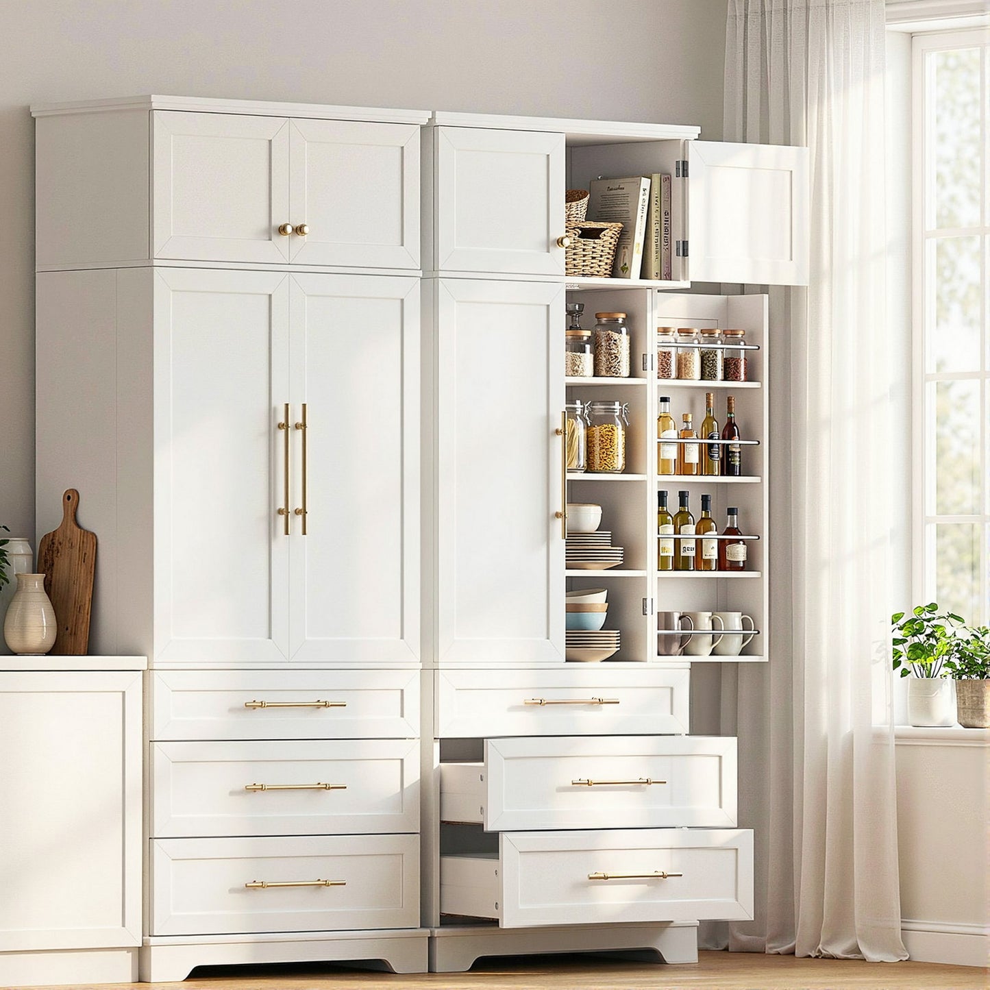 2X Buffet Sideboard Cabinet Pantry Kitchen Storage Cupboard Drawers Doors
