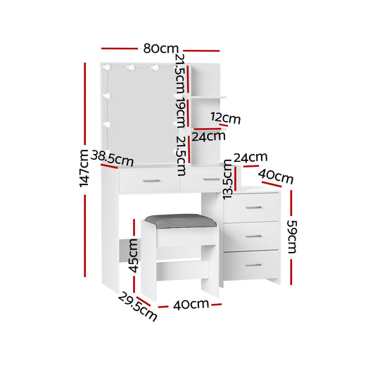 Artiss Dressing Table Set Stool 12 LED Bulbs White Dale Furniture > Bedroom > Dressing Vanity & Dressing Tables