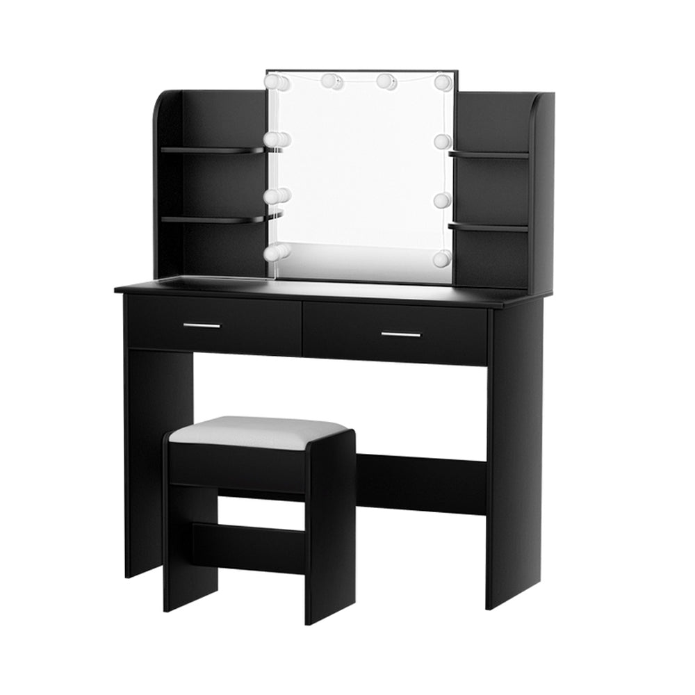 Artiss Dressing Table Set Stool 10 Led Bulbs Black Dulcea Furniture > Bedroom > Dressing Vanity & Dressing Tables