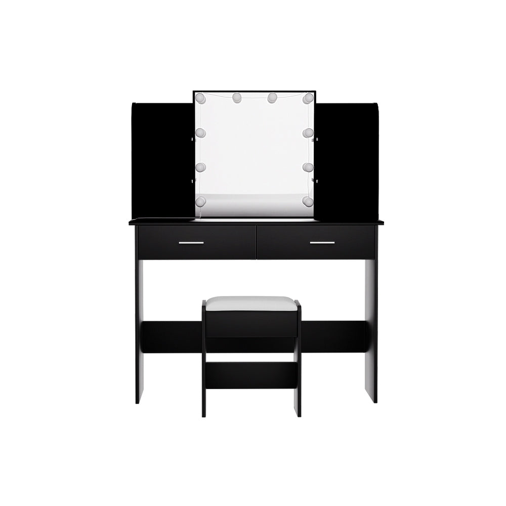 Artiss Dressing Table Set Stool 10 Led Bulbs Black Dulcea Furniture > Bedroom > Dressing Vanity & Dressing Tables