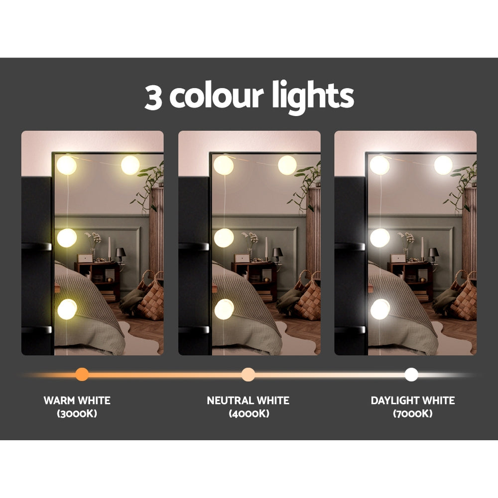 Artiss Dressing Table Set Stool 10 Led Bulbs Black Dulcea Furniture > Bedroom > Dressing Vanity & Dressing Tables