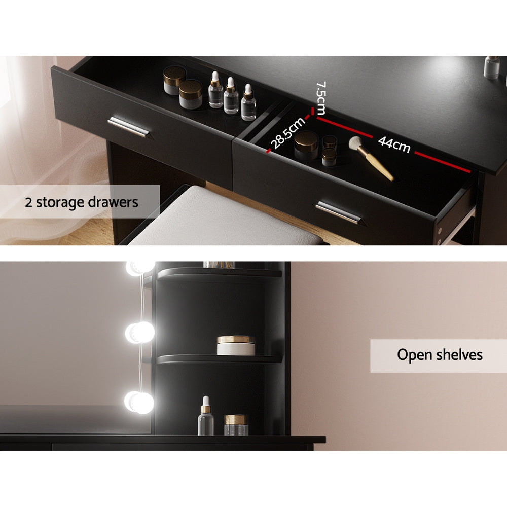 Artiss Dressing Table Set Stool 10 Led Bulbs Black Dulcea Furniture > Bedroom > Dressing Vanity & Dressing Tables