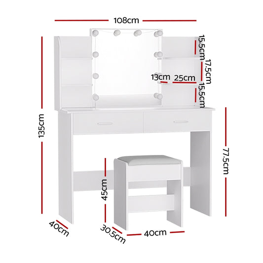 Artiss Dressing Table Set Stool 10 Led Bulbs White Dulcea Furniture > Bedroom > Dressing Vanity & Dressing Tables