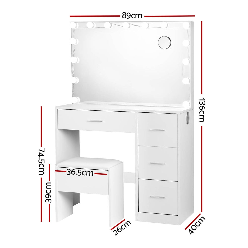 Artiss Dressing Table Set Stool 15 Led Bulbs White Darcy - Furniture > Bedroom > Dressing Vanity & Dressing Tables
