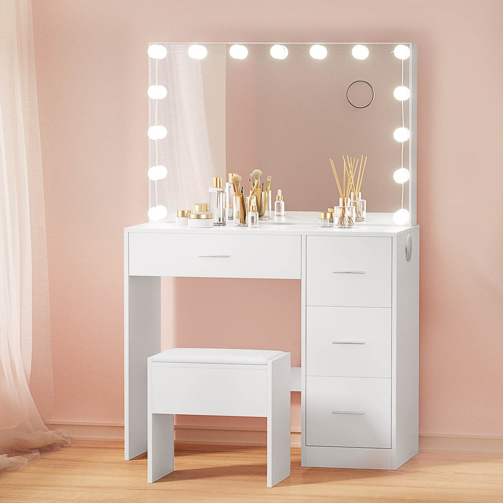 Artiss Dressing Table Set Stool 15 Led Bulbs White Darcy - Furniture > Bedroom > Dressing Vanity & Dressing Tables
