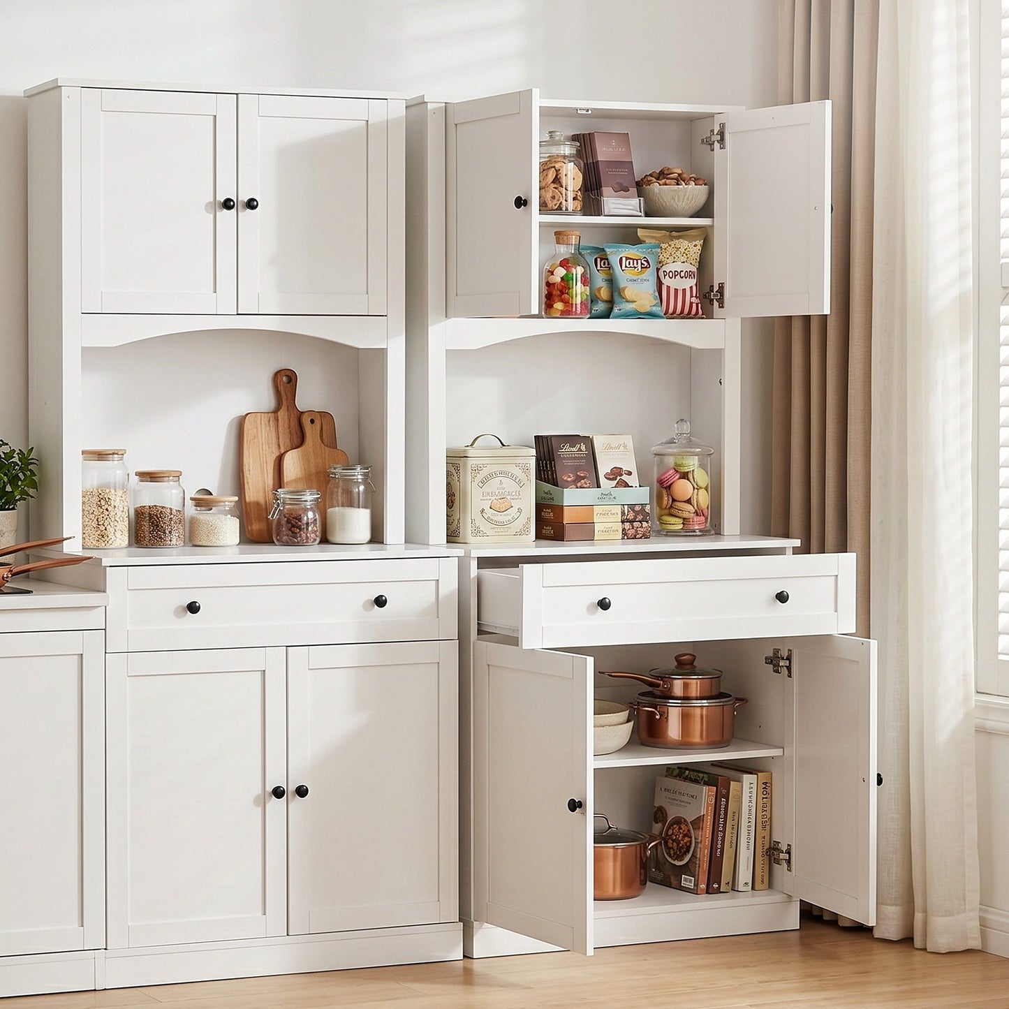 2x Buffet Sideboard Hutch Pantry Cabinet Kitchen Storage BEINI White