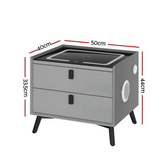 Artiss Smart Bedside Table with Wireless Charging AIKA Grey Furniture > Bedroom > Bedside Tables
