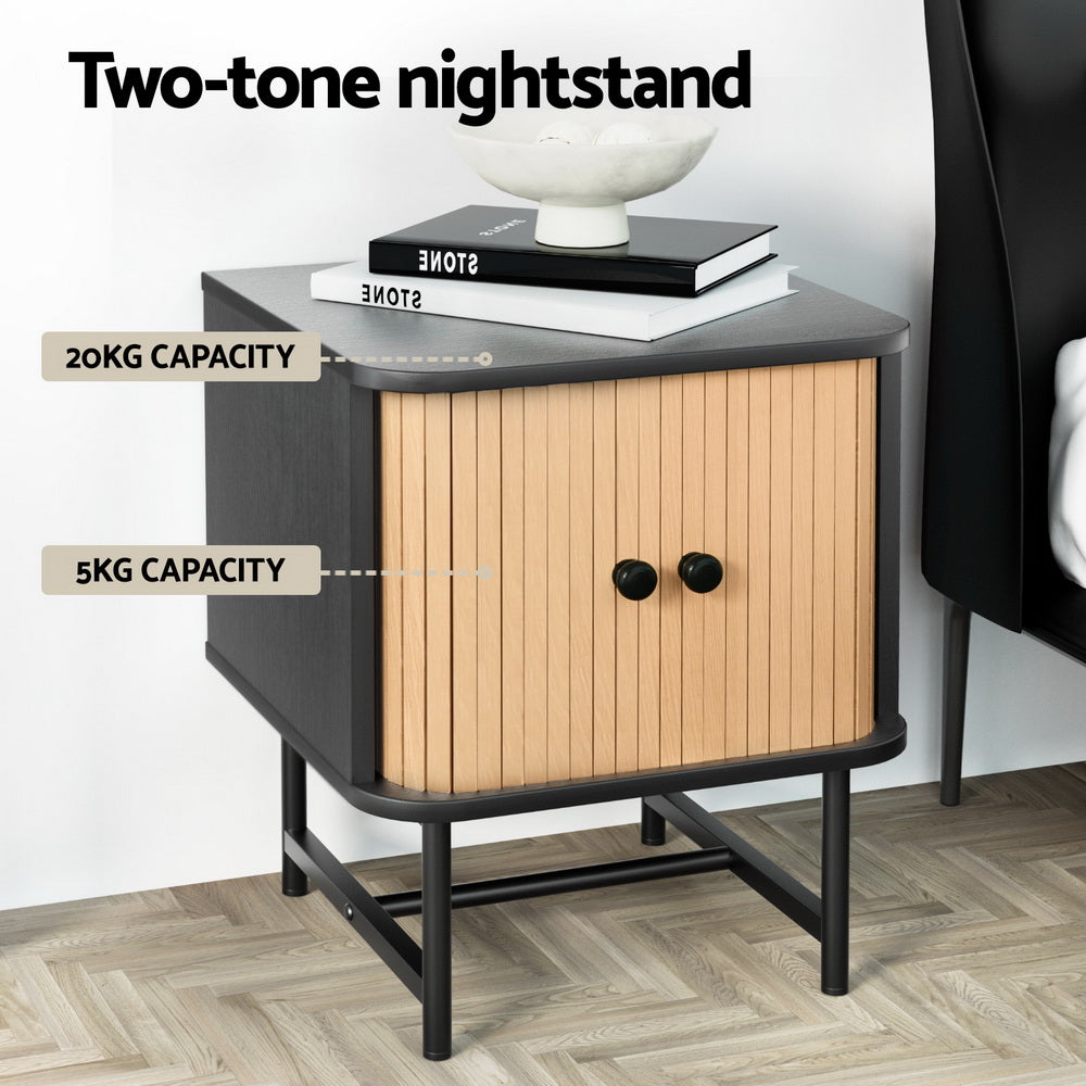 Artiss Bedside Table with Sliding Doors BORIS - Furniture > Bedroom > Bedside Tables