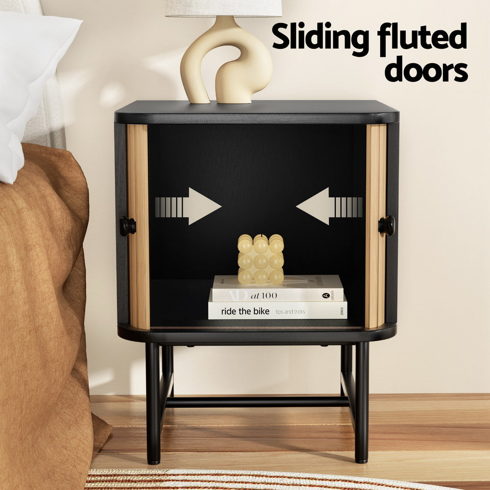 Artiss Bedside Table with Sliding Doors BORIS - Furniture > Bedroom > Bedside Tables