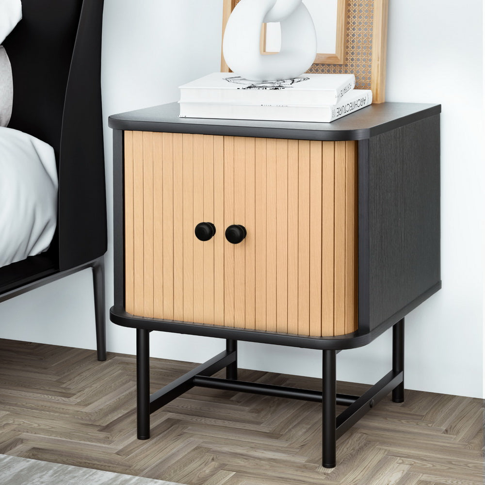 Artiss Bedside Table with Sliding Doors BORIS - Furniture > Bedroom > Bedside Tables