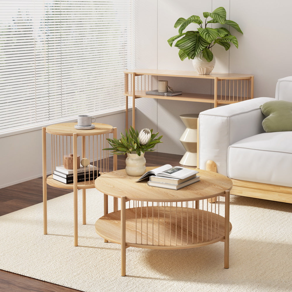 Artiss Coffee Table 2 Tier Round Wood Furniture > Living Room > Coffee Tables