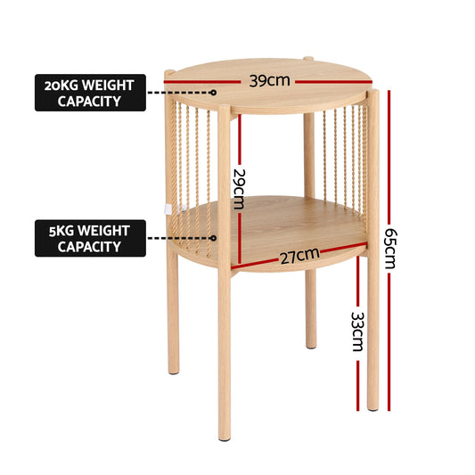Set of 2 End Tables Coffee Table 2-Tier Round Wood