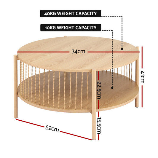 Artiss Coffee Table 2 Tier Round Wood Furniture > Living Room > Coffee Tables
